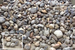 Our River Jack gravels are nominally sized, meaning, typical sizes run 3 to 5 inches representing a middle/average size. There will be some within that size range, that are smaller, and some larger than the nominal size.Delaware Quarries River Jacks are not produced to any ASTM standard, as we sell our product as decorative landscape stone only. For this example lets use the 3 to 5 inch River Jacks. The screens are made up of squares, so in the instance of 3 to 5 inch, there is a possibility of a stone up to 7 inch plus, in one dimension if the stone, clearing the screen, if it hits the screen diagonally. This sizes only one dimension of the stone and the other dimension will vary, sometime greatly. In a load of our nominally sized 3 to 5 inch River Jacks, a small percentage may be smaller or larger due to the nature of quarrying and loading. This process results in our nominally sized River Jacks.